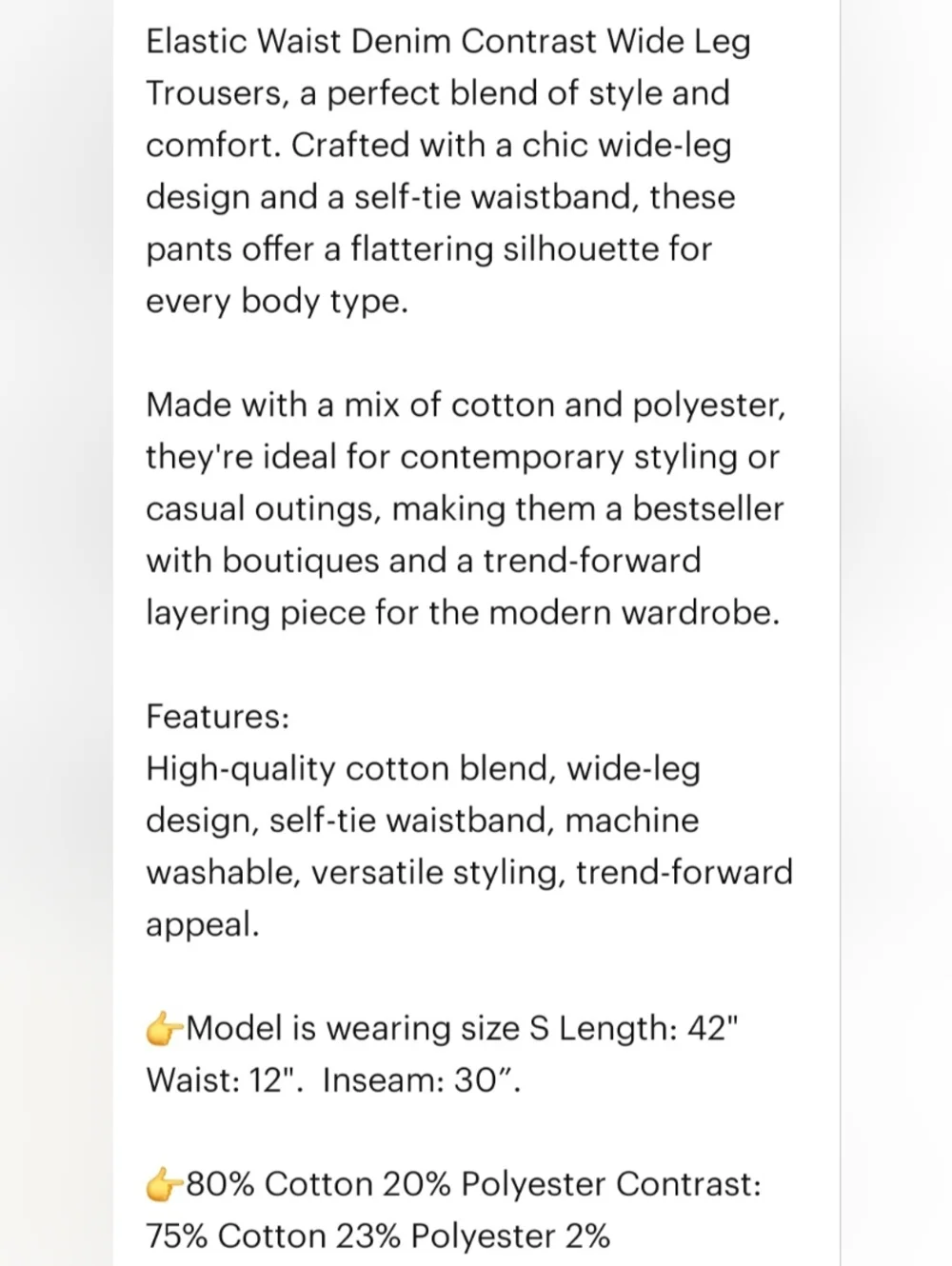 NEW Elastic Waist Contrast-Panel Wide Leg Jeans Blue Denim Knit Black Size Large - Picture 6 of 6